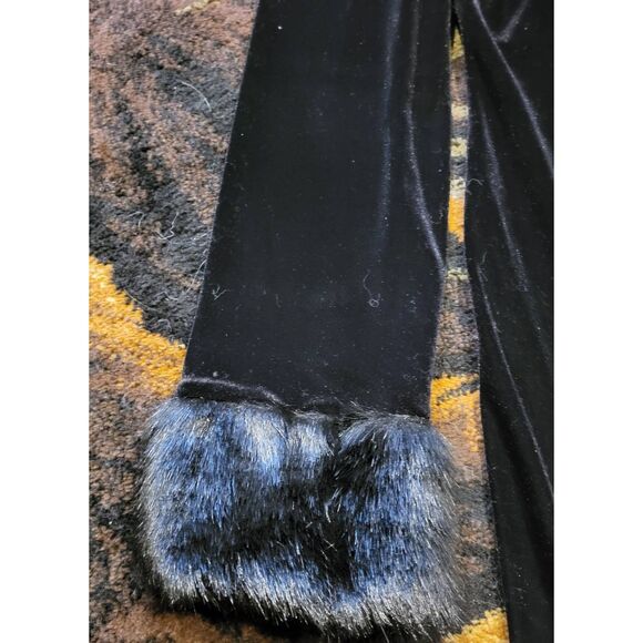 Vintage 90s Y2K Luly K Jacket Women's Medium Black Velvet Gothic Split Faux Fur - Picture 5 of 5